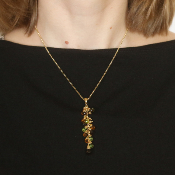 Yellow Gold Smoky Quartz Peridot Citrine Necklace 16 3/4" 18k Briolette 11.20ctw - Picture 3 of 7